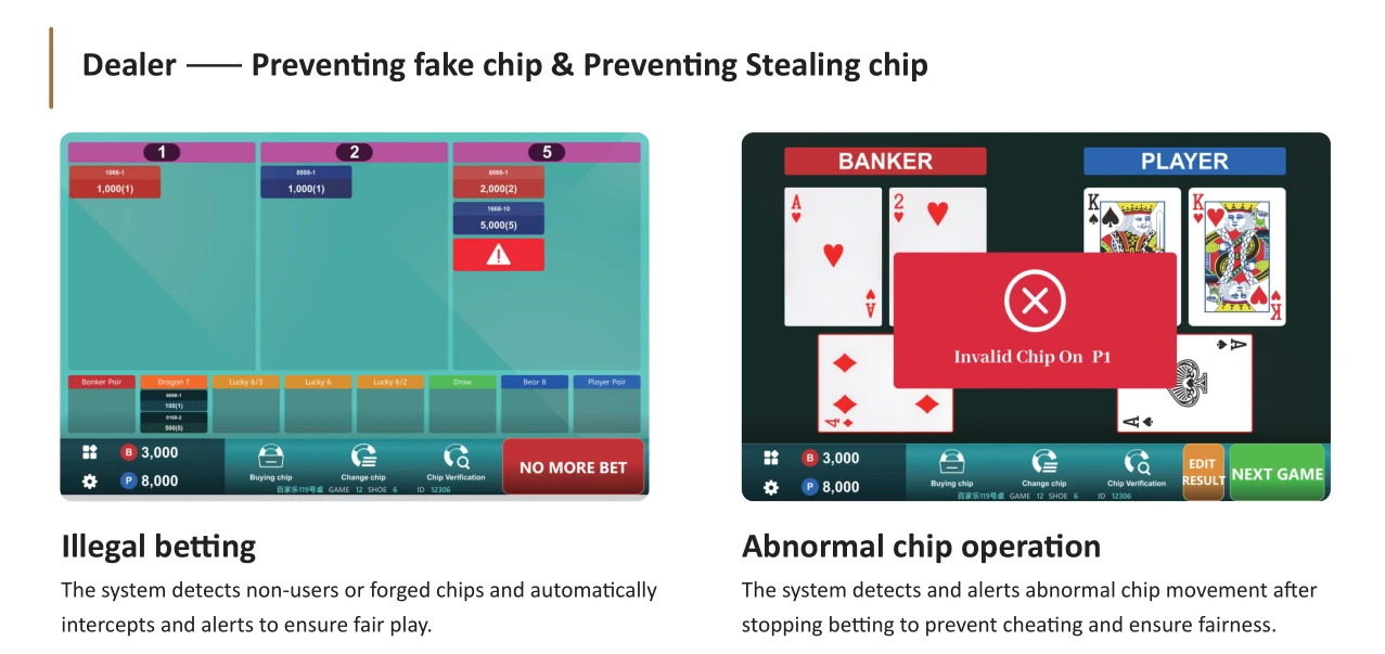 Baccarat payout verification screen in casino management system